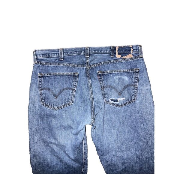 LEVIS 501 Button Fly Jeans Distressed L5155 S37303 STRAIGHT CUT W40 L27 - Picture 6 of 12